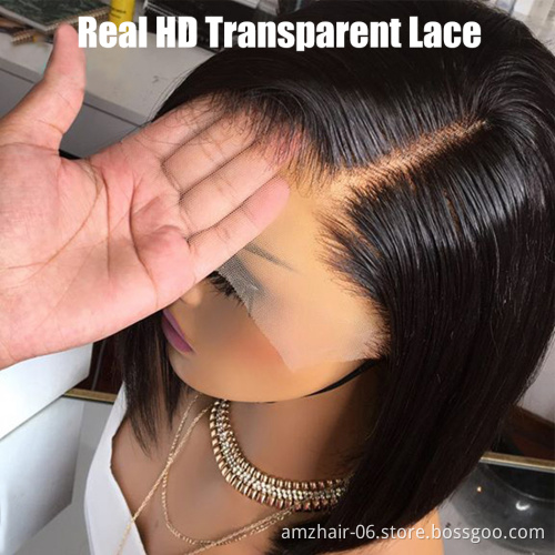 Straight Hair Hd Full Lace Frontal Bob Wigs Wholesale Raw Brazilian Virgin Human Hair Extension  Glueless Lace Front Wig Vendor